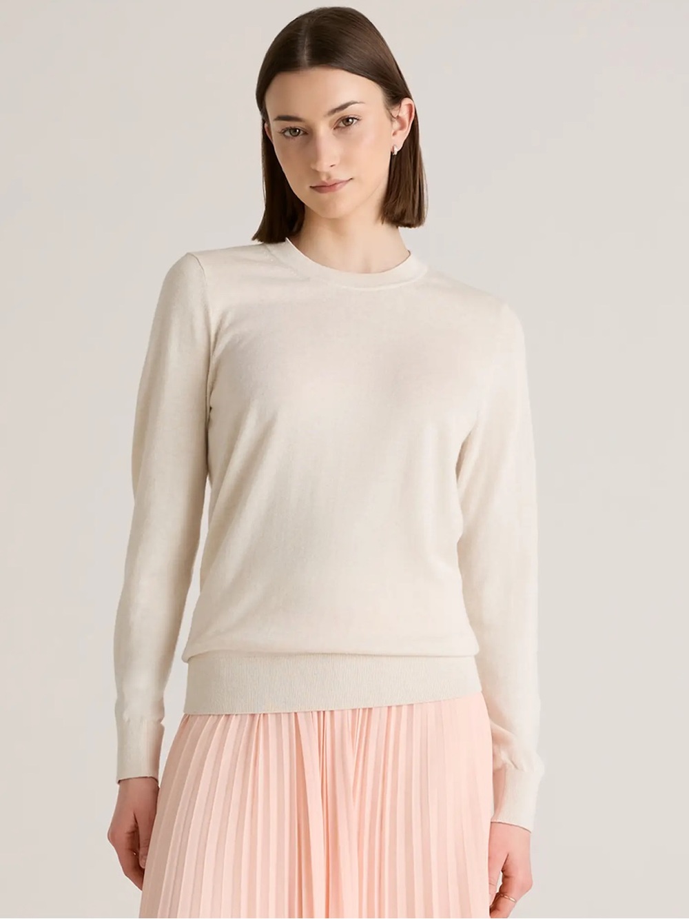 Quince Lightweight Cotton Cashmere Crew Sweater Heather Bone L